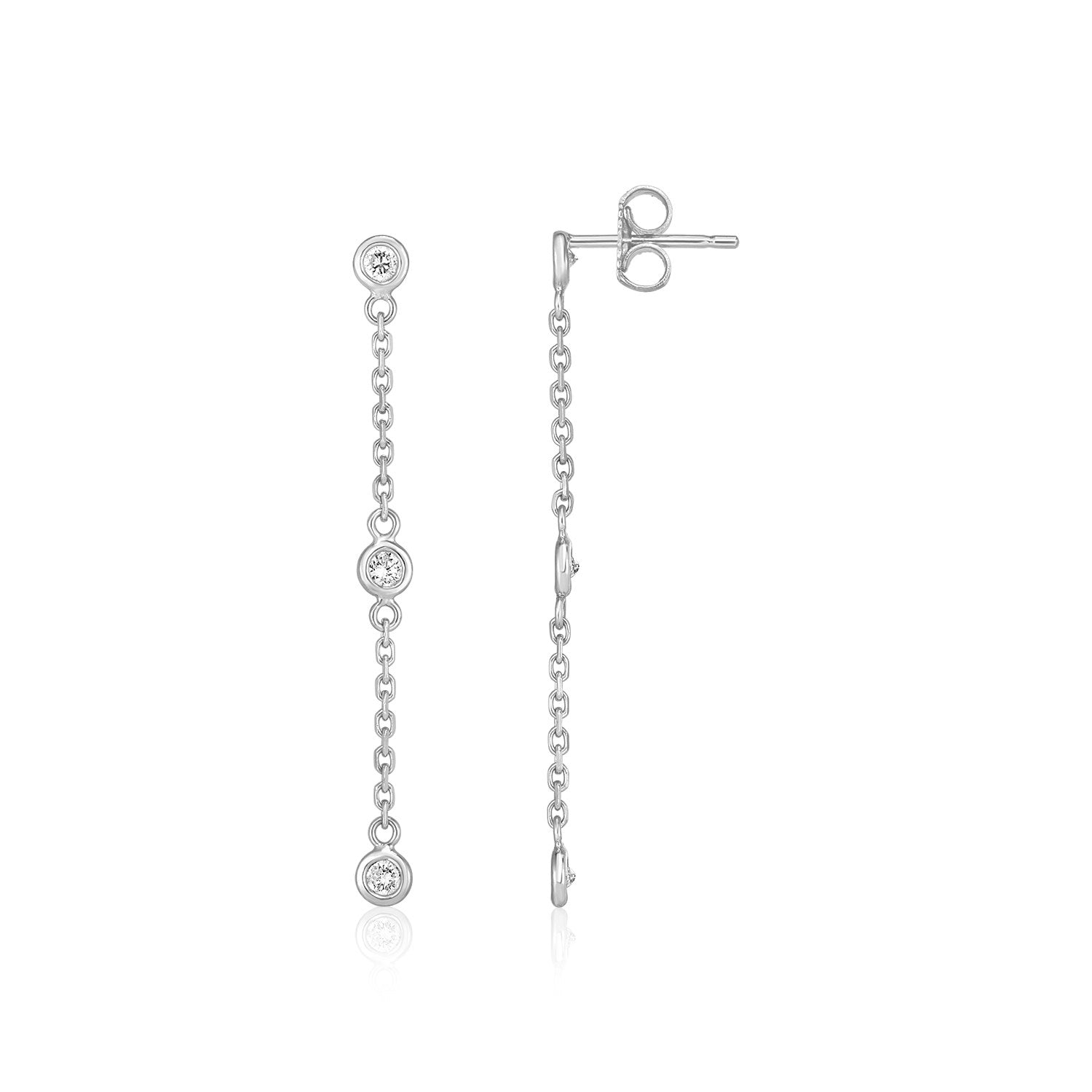 14k White Gold Chain Dangle Earrings with Diamonds