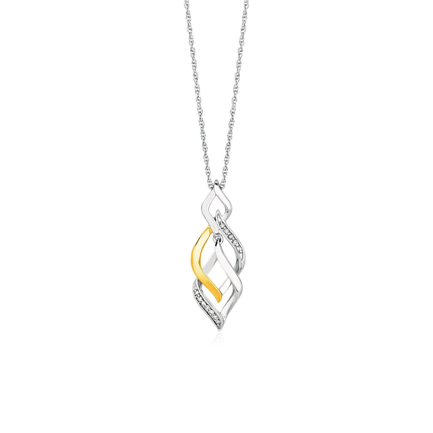 Two Toned Interlocking Twist Pendant with Diamonds in Sterling Silver
