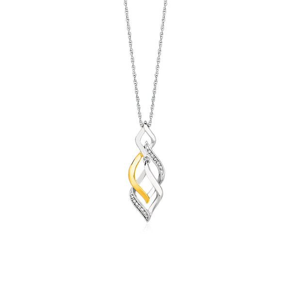 Two Toned Interlocking Twist Pendant with Diamonds in Sterling Silver