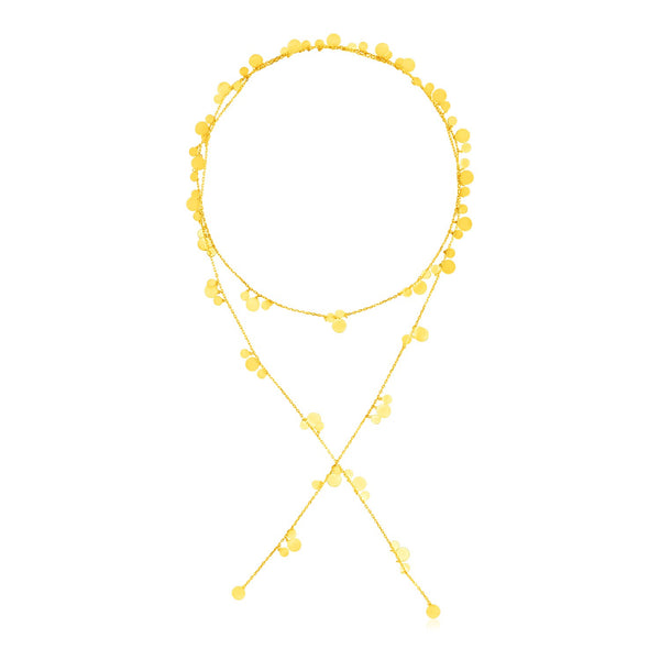 14K Yellow Gold Station Tie Necklace with Polished Circles