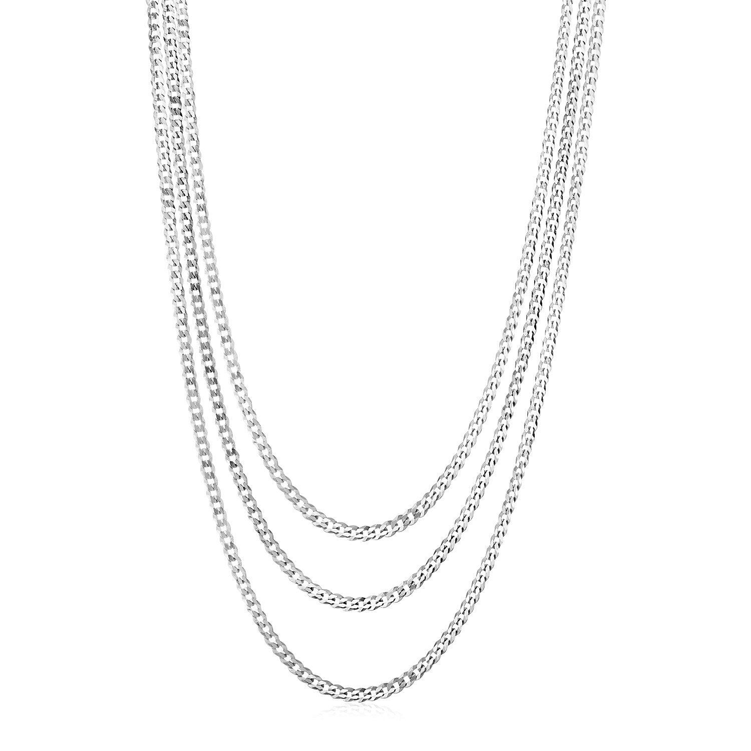 Sterling Silver Three Strand Polished Link Necklace
