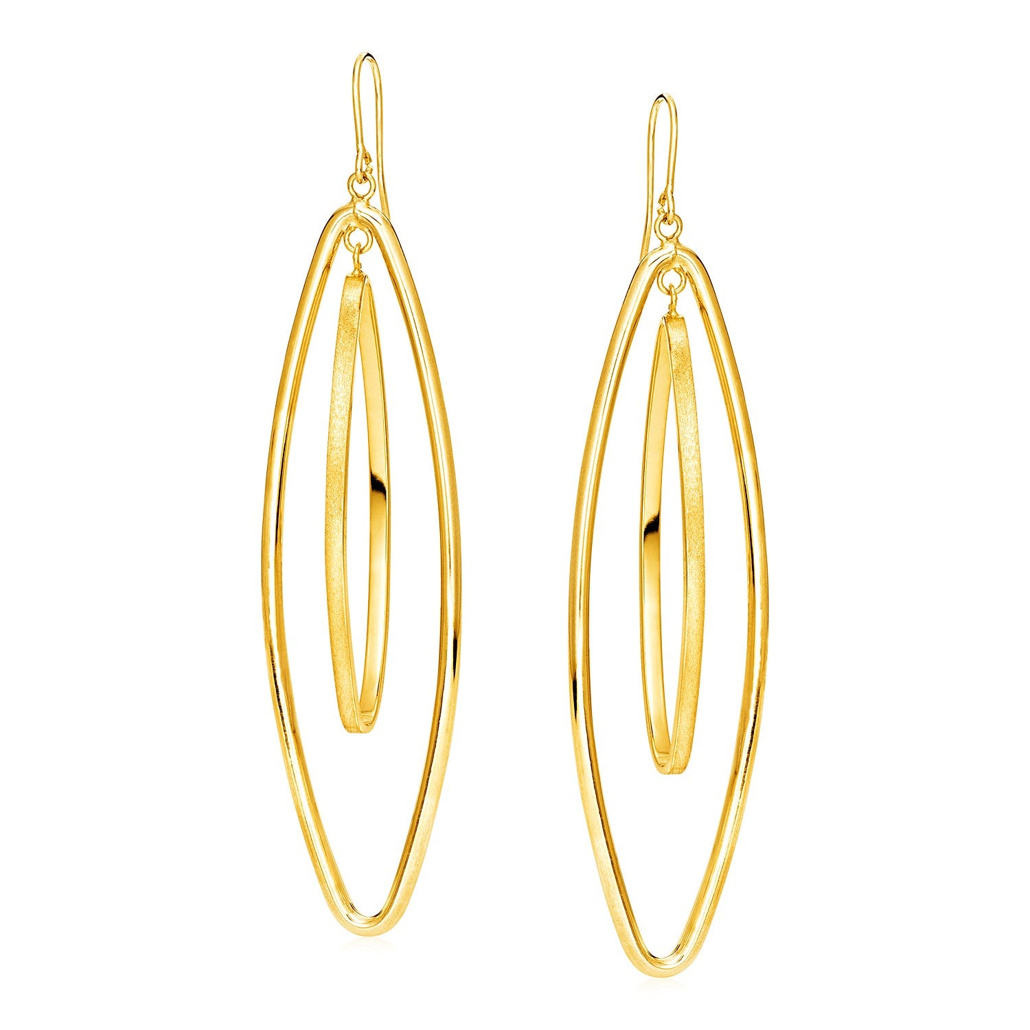 14k Yellow Gold Earrings with Two Elongated Marquise Dangles