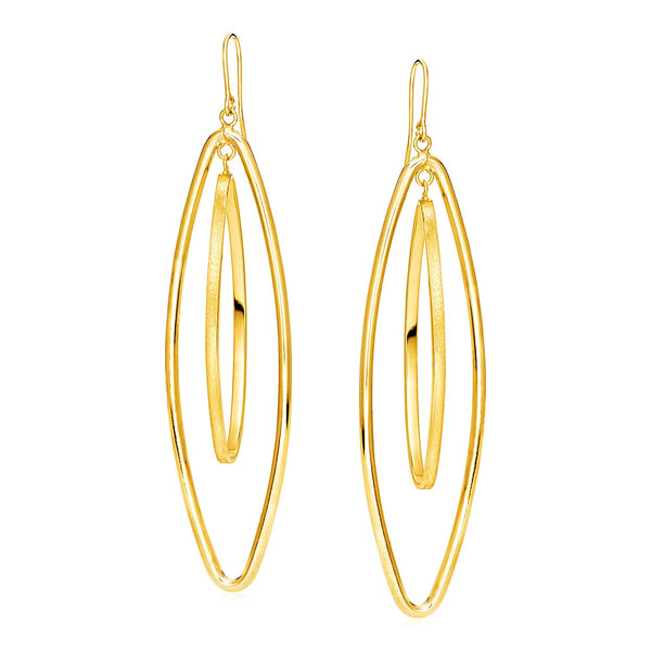 14k Yellow Gold Earrings with Two Elongated Marquise Dangles