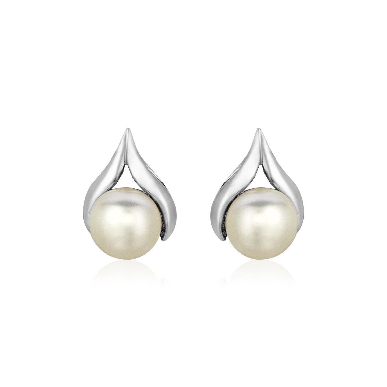Sterling Silver Leaf Motif Earrings with Freshwater Pearls