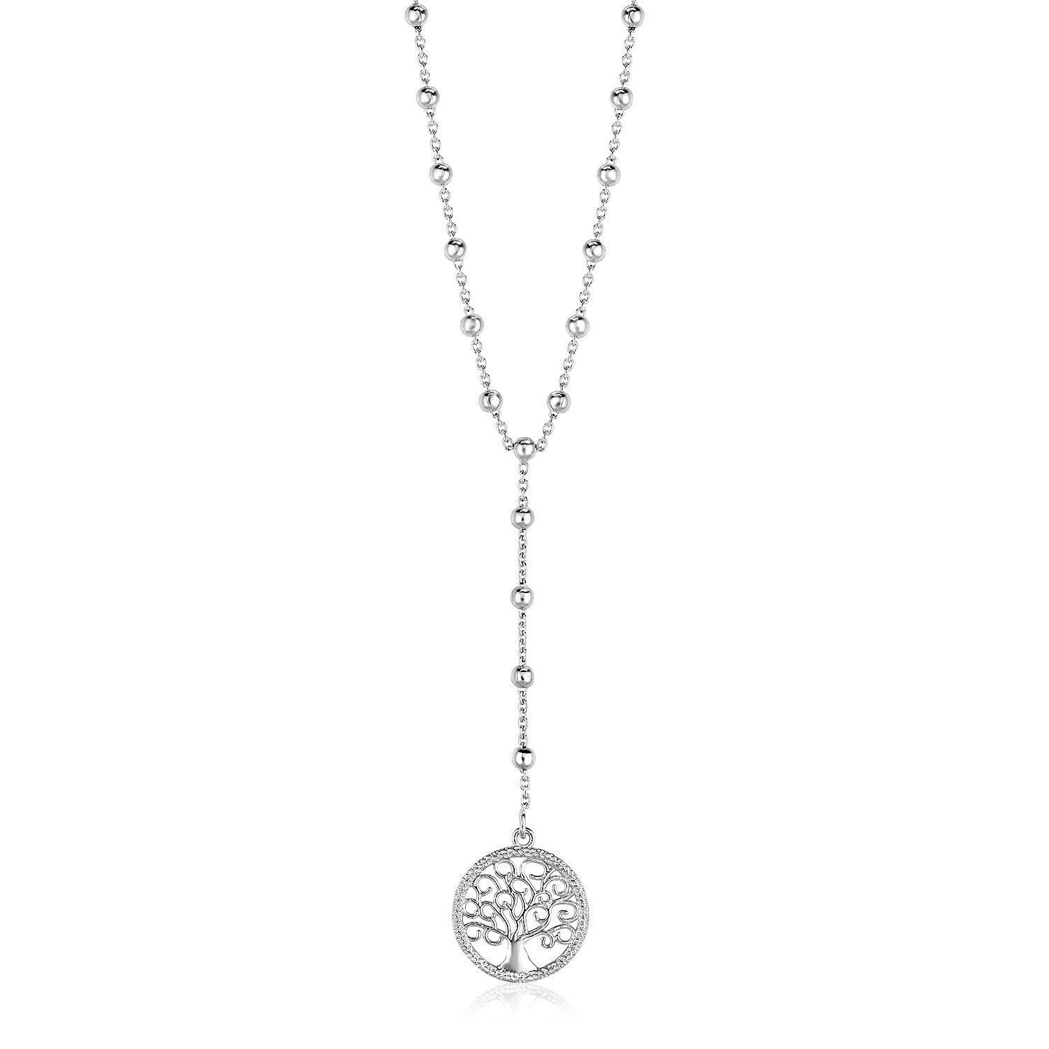 Sterling Silver Lariat Necklace with Tree of Life Symbol