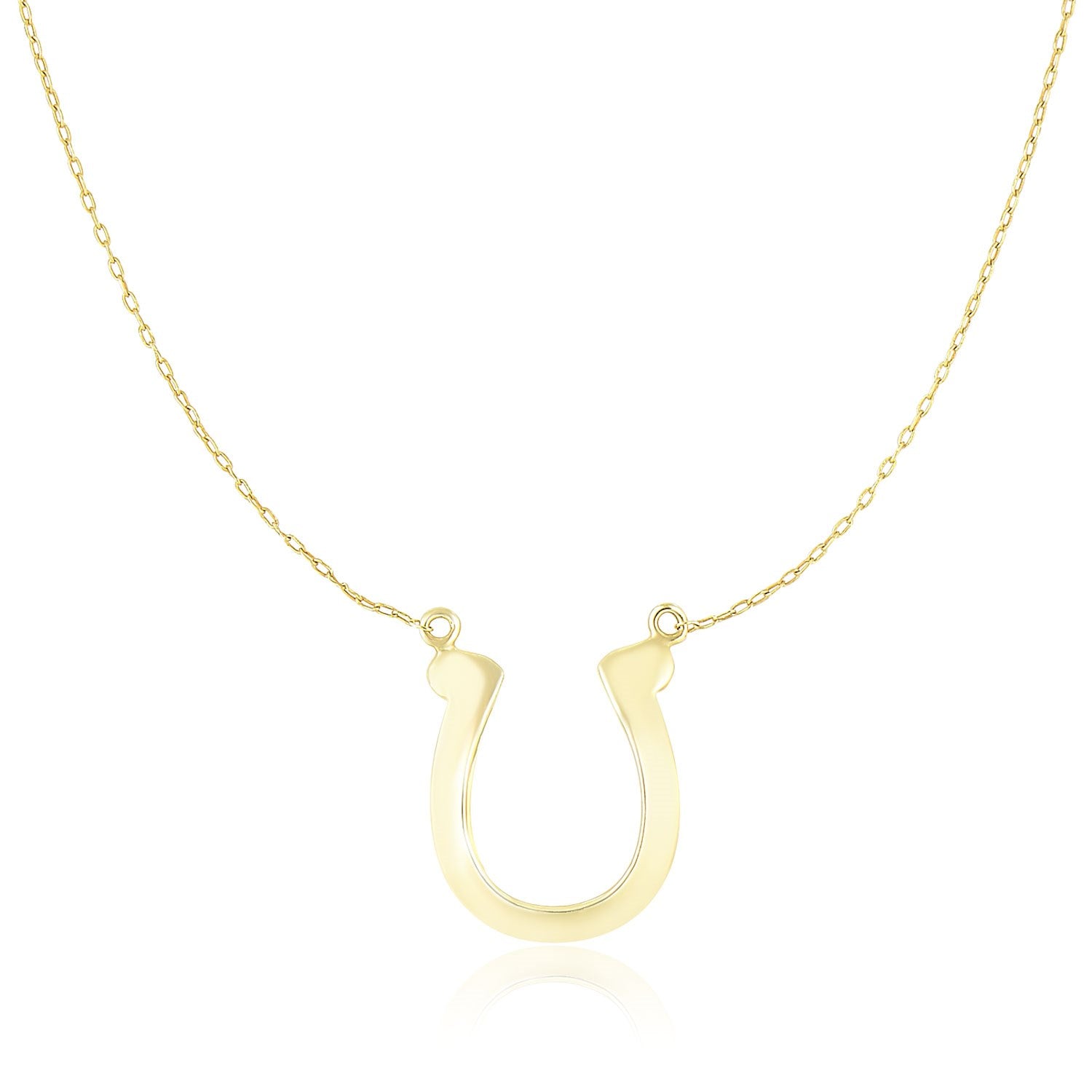 14k Yellow Gold Chain Necklace with Polished Horseshoe Charm