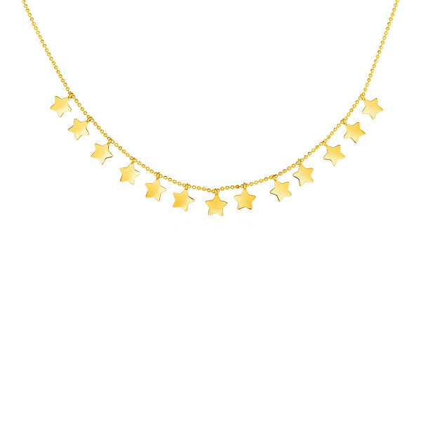 14k Yellow Gold Necklace with Petite Polished Stars