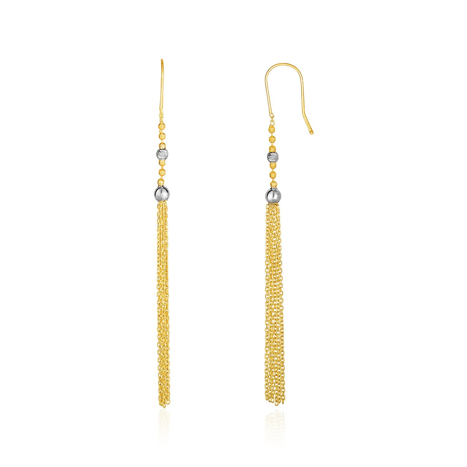 14k Two-Tone Yellow and White Gold Ball and Multi-Strand Tassel Earrings