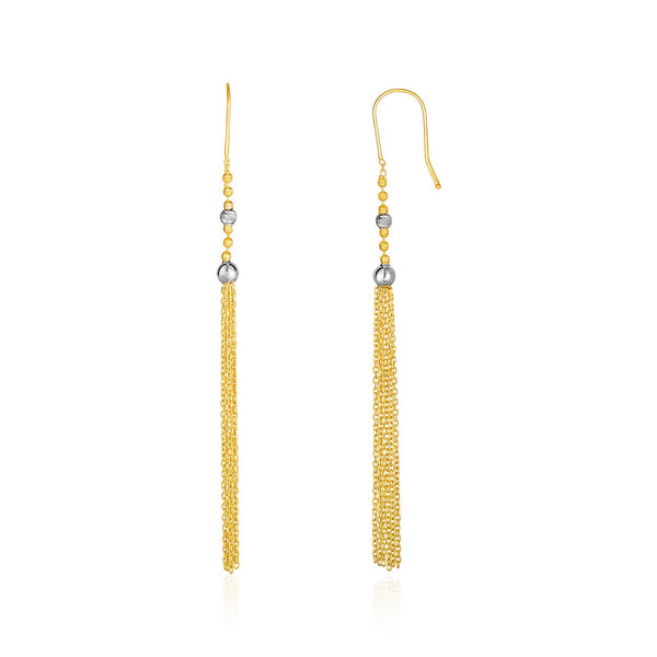 14k Two-Tone Yellow and White Gold Ball and Multi-Strand Tassel Earrings