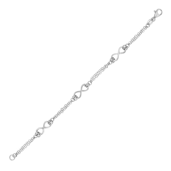 Sterling Silver Chain Bracelet with Infinity Symbol Stations