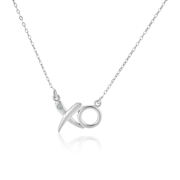 Sterling Silver 18 inch Necklace with XO Pendant with Diamond