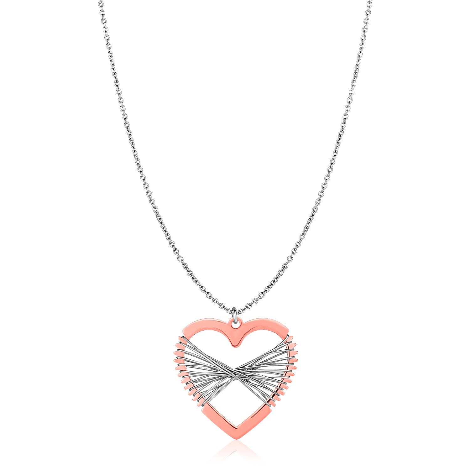 Sterling Silver Two Toned Wire Wrapped Heart Necklace