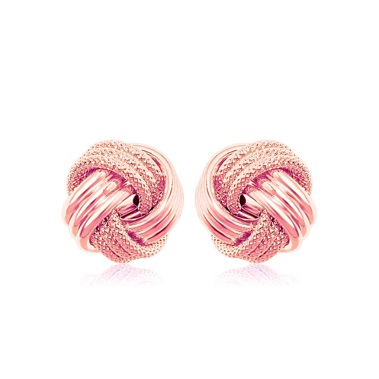 14k Rose Gold Love Knot with Ridge Texture Earrings