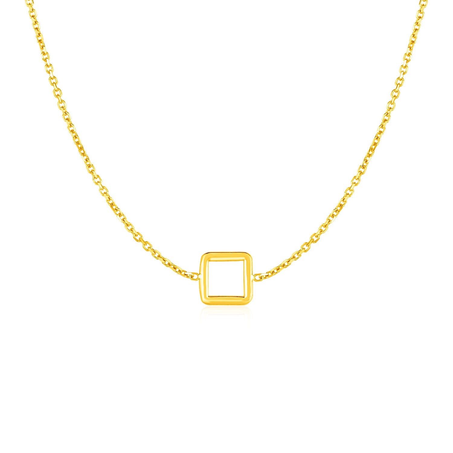 14k Yellow Gold Necklace with Petite Open Square Pendant