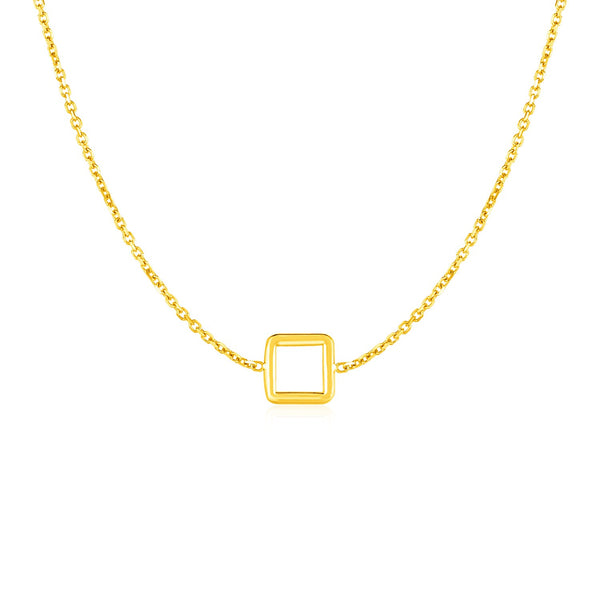 14k Yellow Gold Necklace with Petite Open Square Pendant