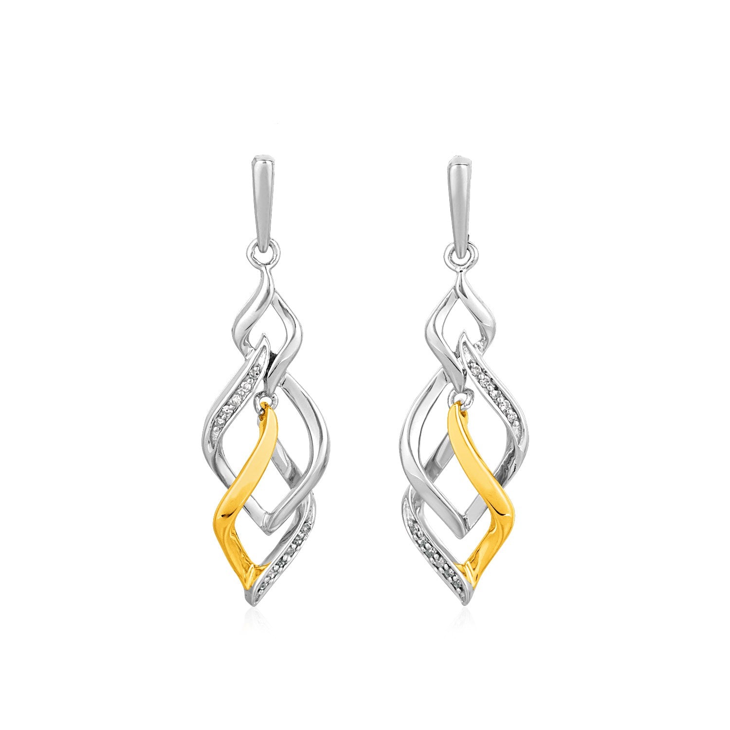 Two Toned Interlocking Twist Earrings with Diamonds in Sterling Silver