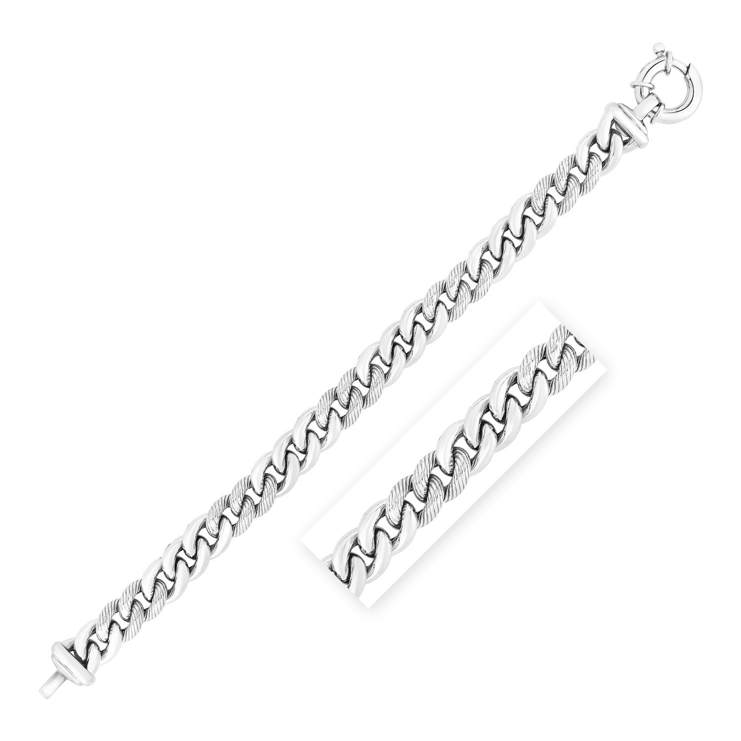 Sterling Silver 7 1/2 inch Polished and Textured Curb Chain Link Bracelet