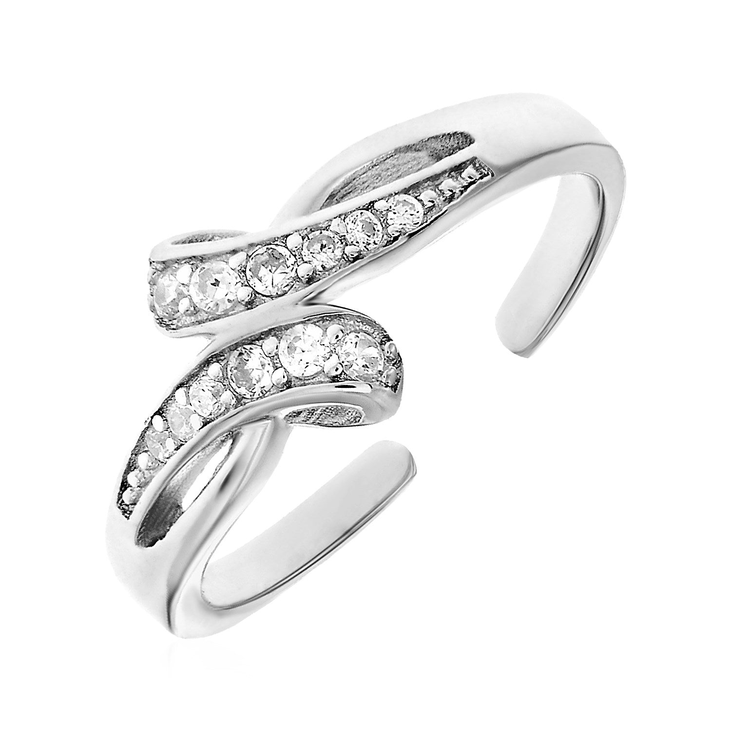 Toe Ring with Bypass Motif in Sterling Silver with Cubic Zirconia