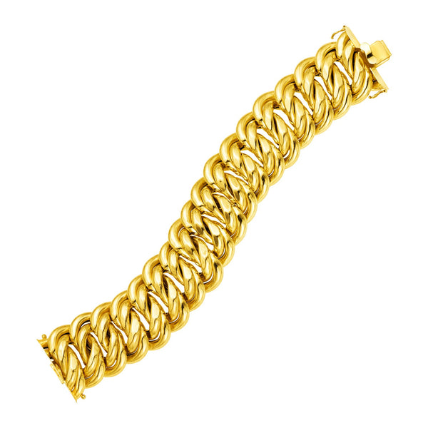 14k Yellow Gold 9 inch Wide Polished Twisted Link Bracelet