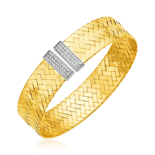 14k Two Tone Gold Basket Weave Bangle with Diamonds