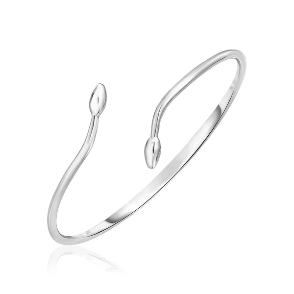 Sterling Silver Leaf Motif Bypass Bangle