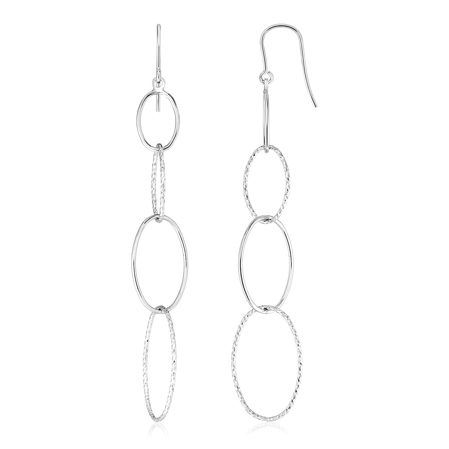 Sterling Silver Polished and Textured Interlocking Oval Dangle Earrings