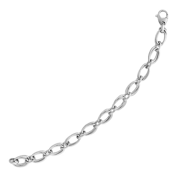 Polished and Textured Oval Link Bracelet in Sterling Silver