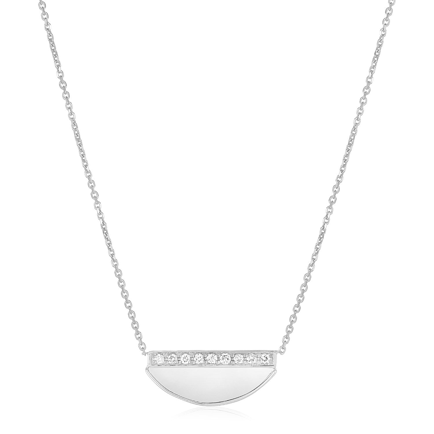 14K White Gold Half Moon Necklace with Diamonds