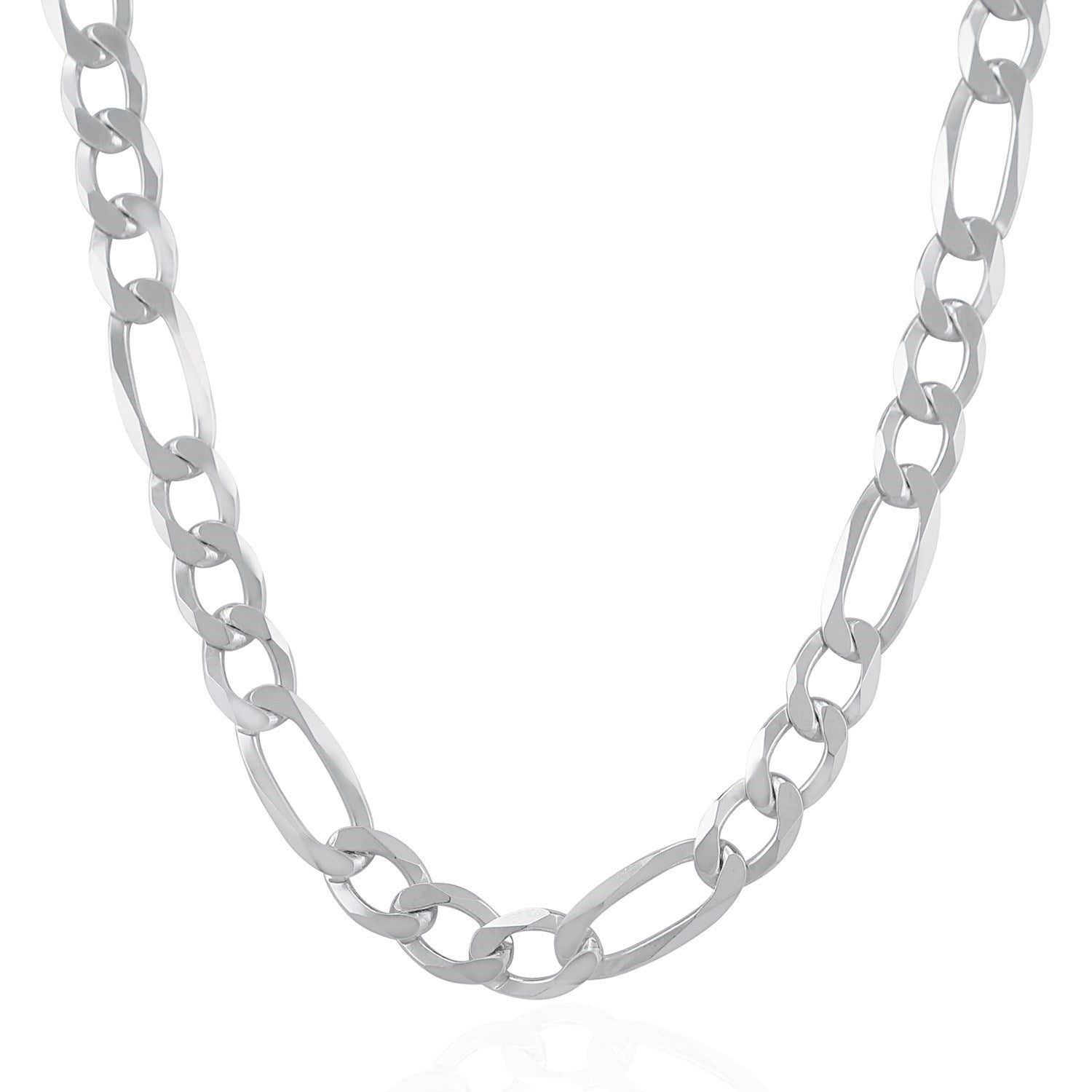 Rhodium Plated 13.6mm Sterling Silver Figaro Style Chain