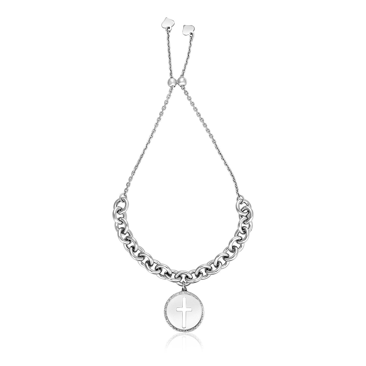 Sterling Silver 9 1/4 inch Adjustable Bracelet with Chain and Cross Charm