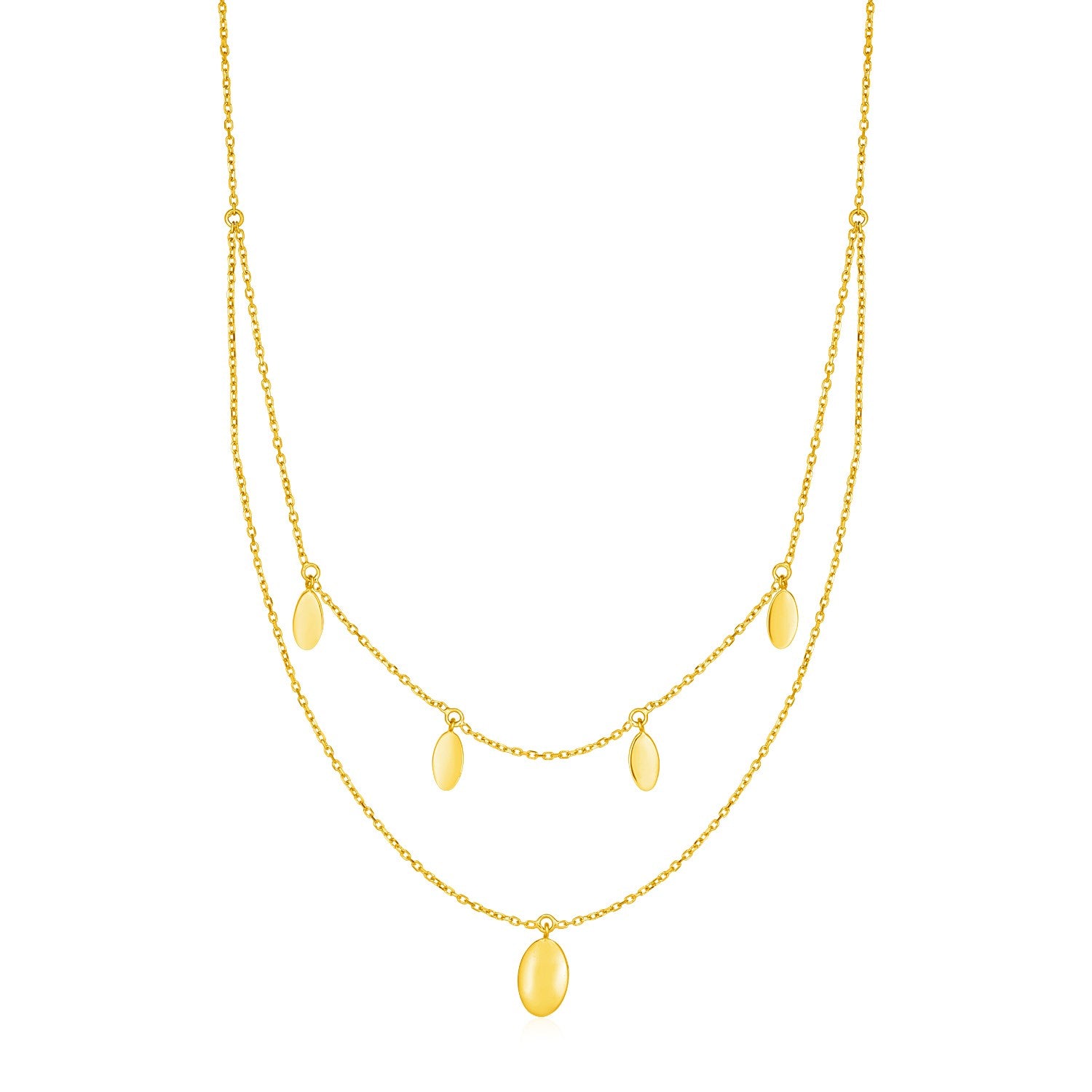 14k Yellow Gold Two Strand Necklace with Oval Drops