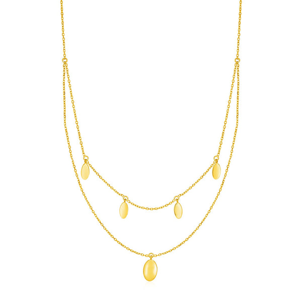 14k Yellow Gold Two Strand Necklace with Oval Drops
