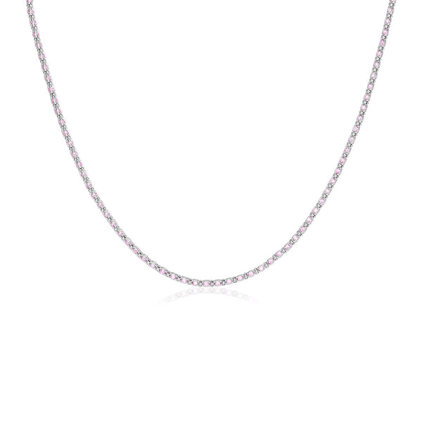 Sterling Silver 18 inch Necklace with Pink Cubic Zirconias