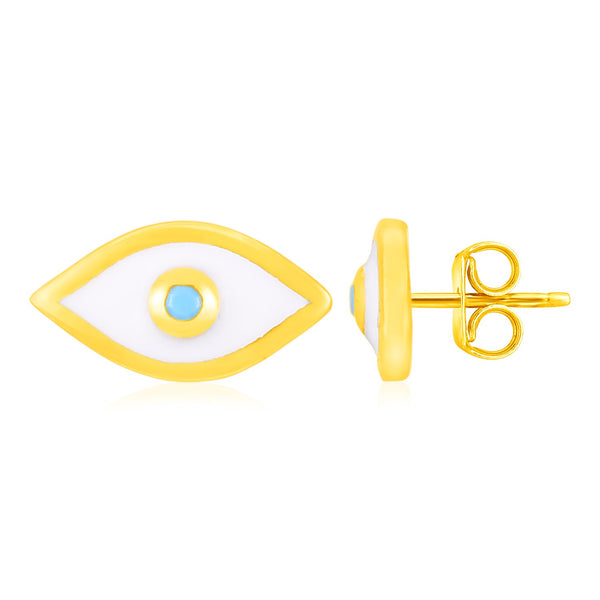 14K Yellow Gold Evil Eye Earrings with Enamel