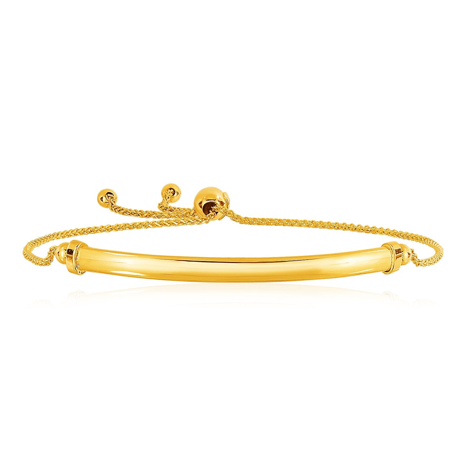 14k Yellow Gold Smooth Curved Bar and Lariat Style Bracelet