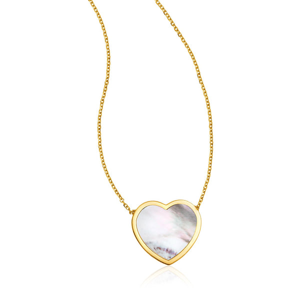 14k Yellow Gold Heart Necklace with Mother of Pearl