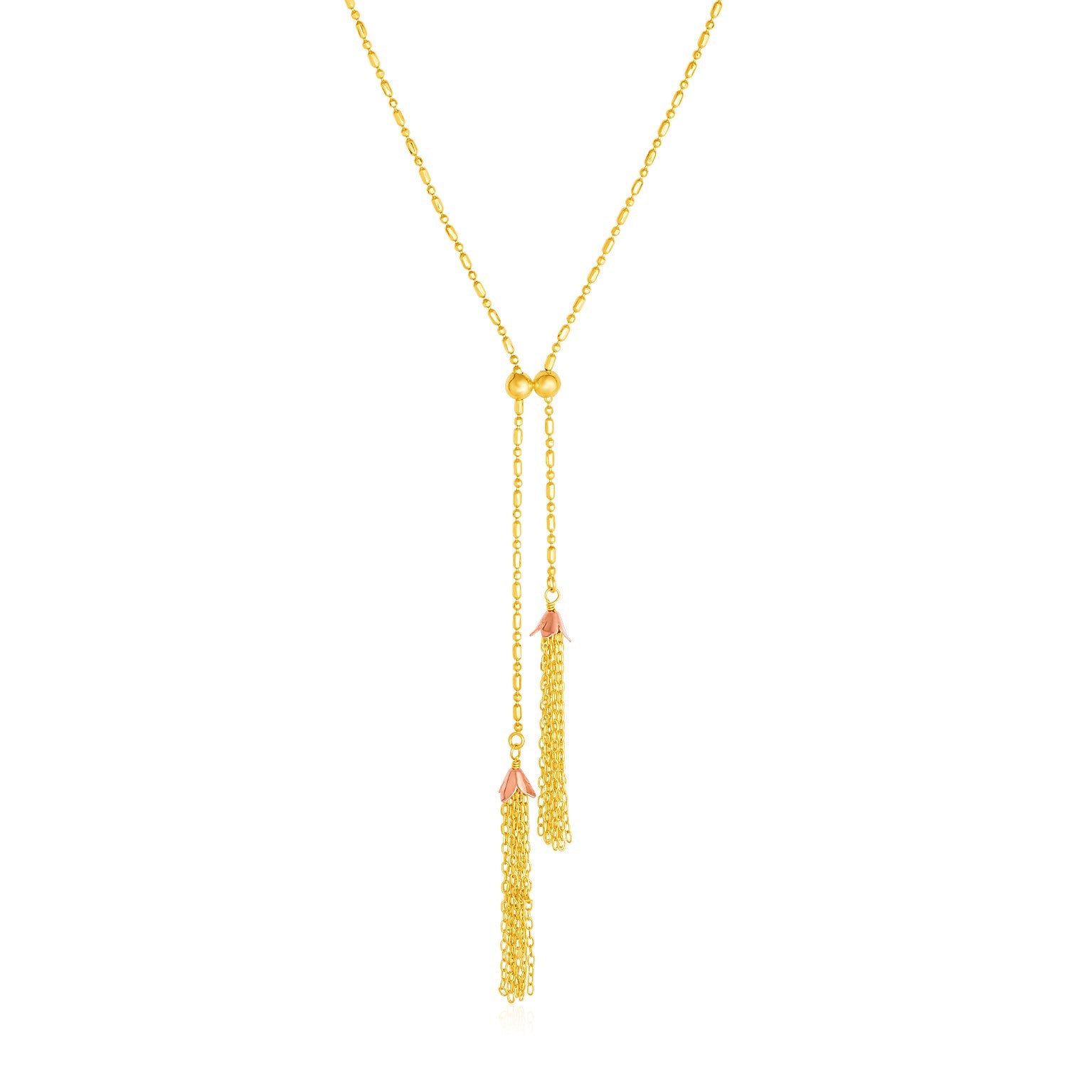 14k Two Tone Gold Lariat Necklace with Tassels