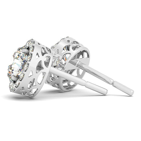 14k White Gold Four Prong Round Halo Diamond Earrings (1 1/6 cttw)
