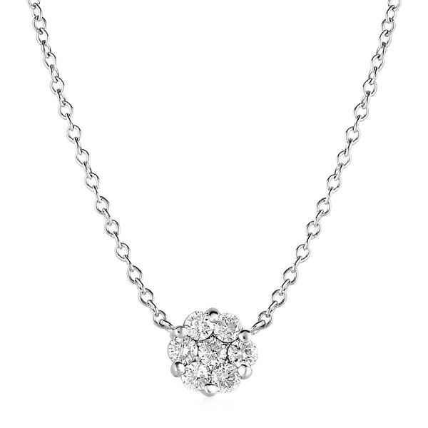 14k White Gold Necklace with Round Pendant with Diamonds