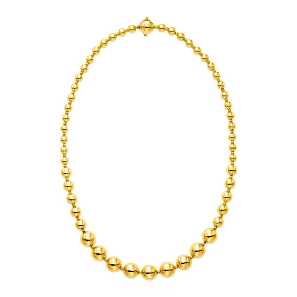 14k Yellow Gold 18 inch Graduated Polished Bead Necklace