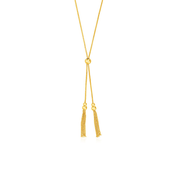 Adjustable Lariat Necklace with Chain Tassels in 14k Yellow Gold