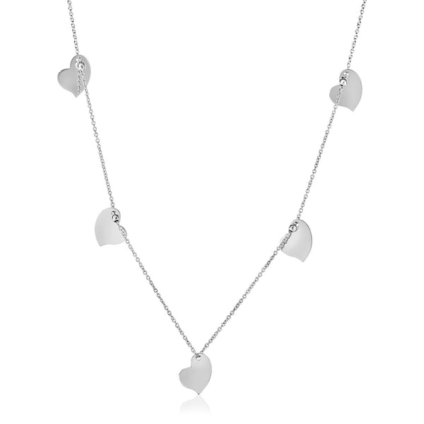 Sterling Silver 24 inch Necklace with Polished Heart Dangles