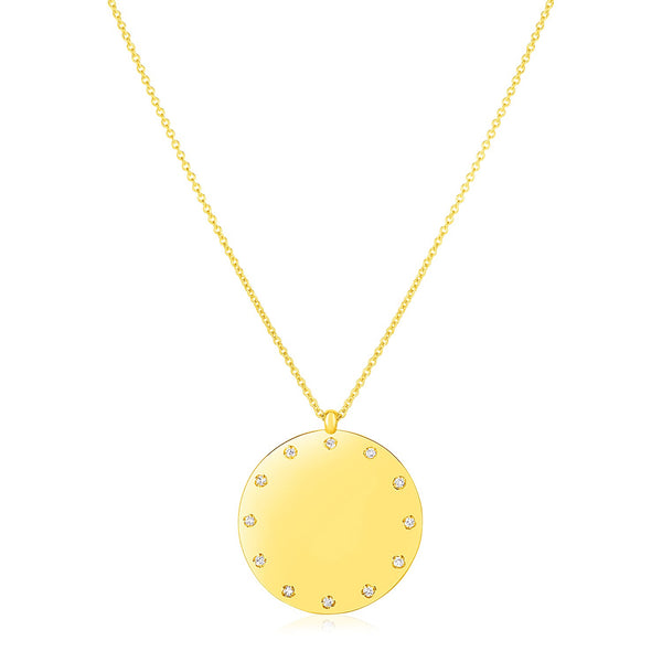 14K Yellow Gold Disc Necklace with Diamonds