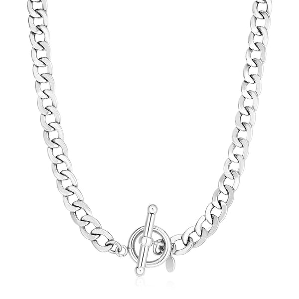 Sterling Silver Polished Wide Link Toggle Necklace