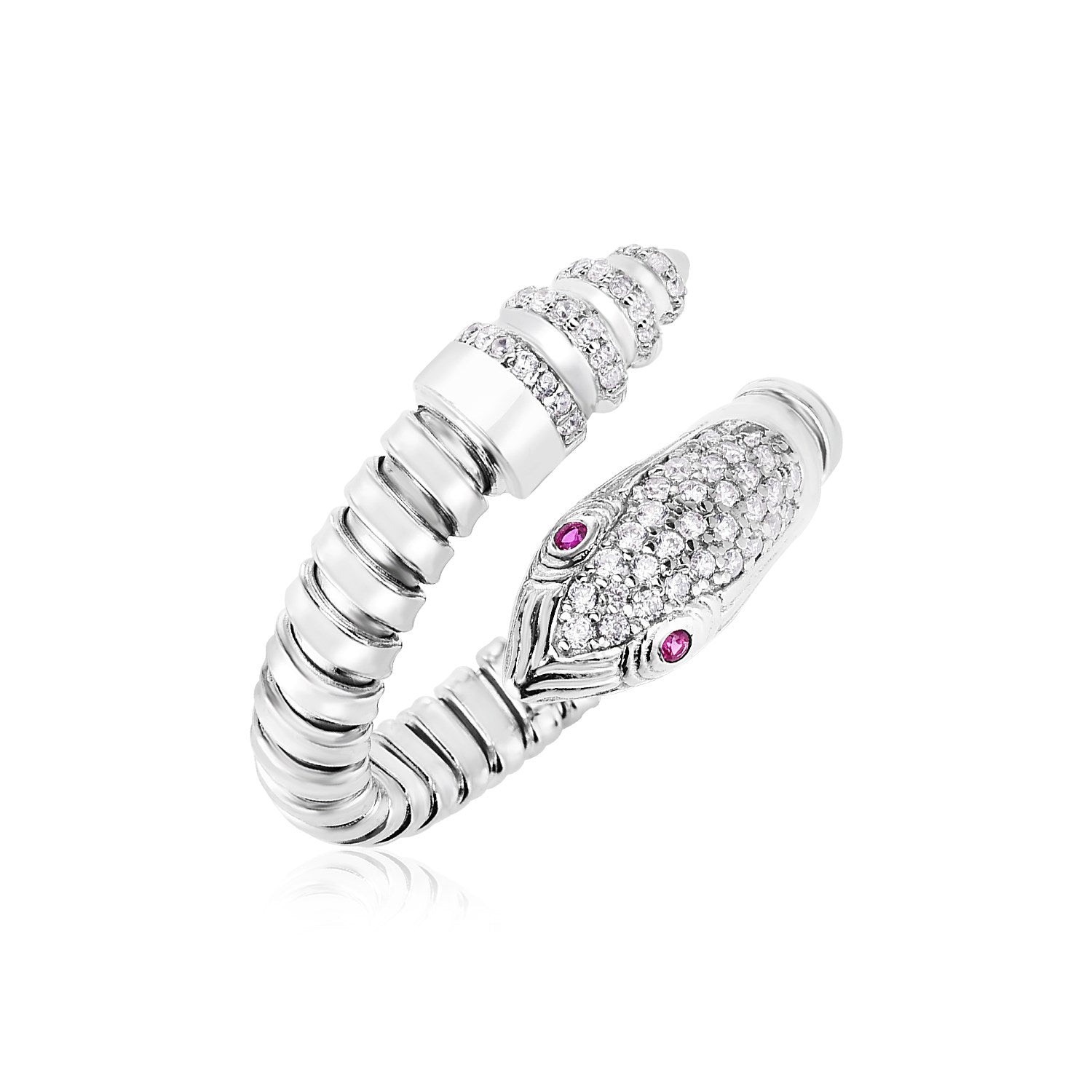 Sterling Silver Python Bypass Ring with White and Pink Cubic Zirconias