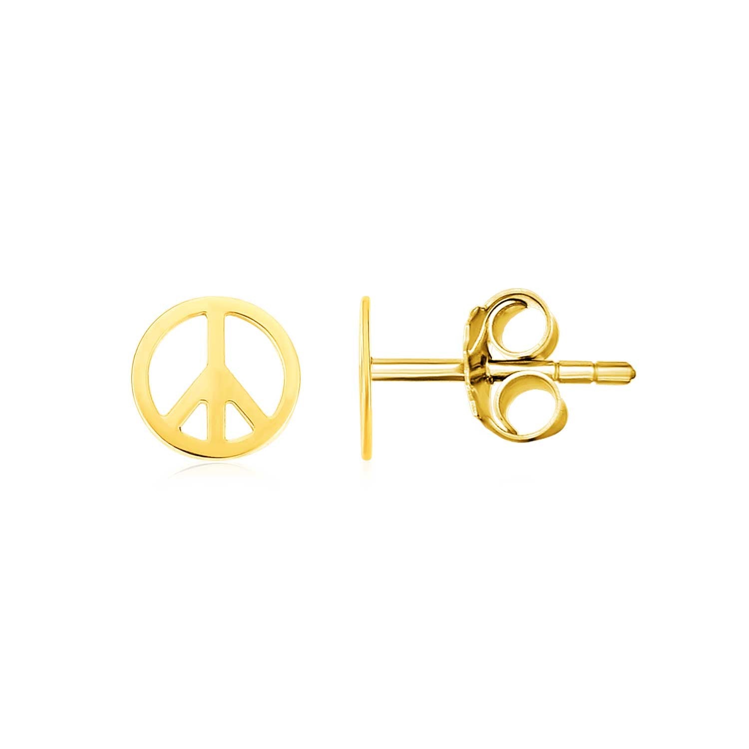 14k Yellow Gold Post Earrings with Peace Signs