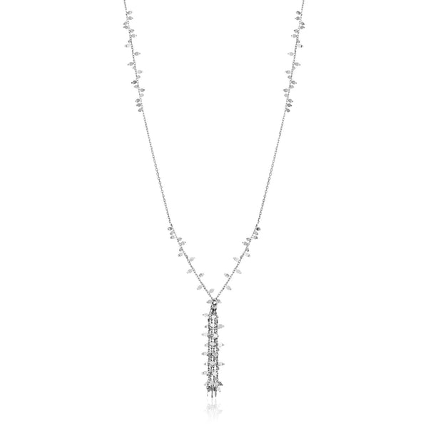 Sterling Silver 24 inch Leaf Motif Tasseled Lariat Necklace