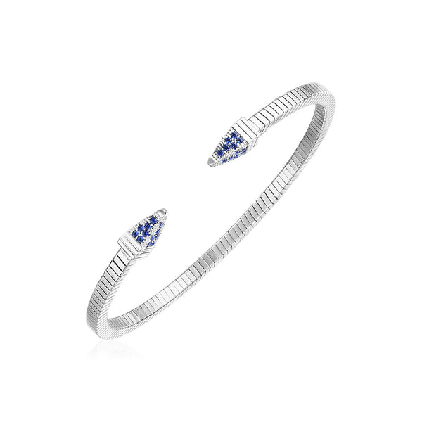 Sterling Silver Spike Cuff Bracelet with Royal Blue Cubic Zirconias