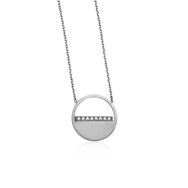 14k White Gold Circle Necklace with Diamonds