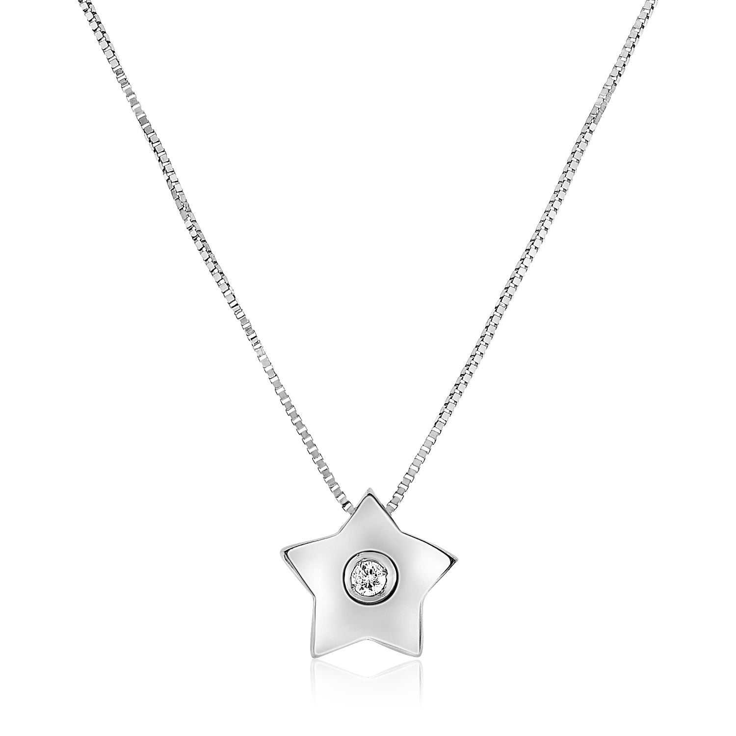 14k White Gold Necklace with Gold and Diamond Star Pendant